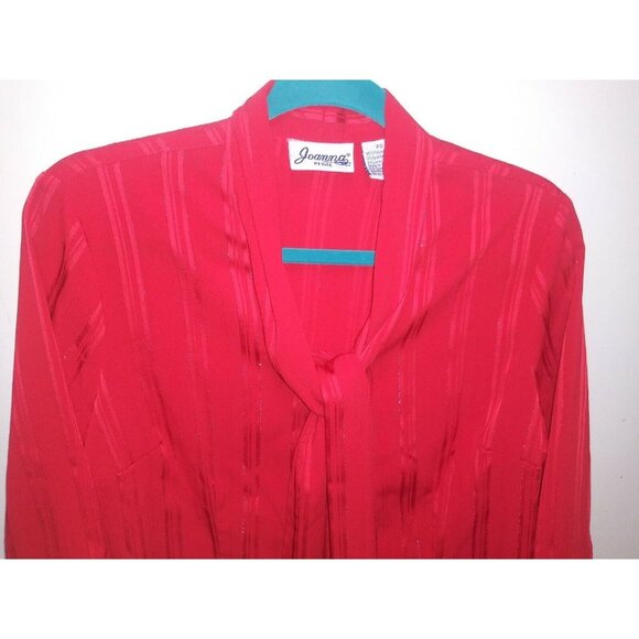 Vintage Secretary Blouse RED large Bow size PS Collar striped button up relaxed - Picture 3 of 9